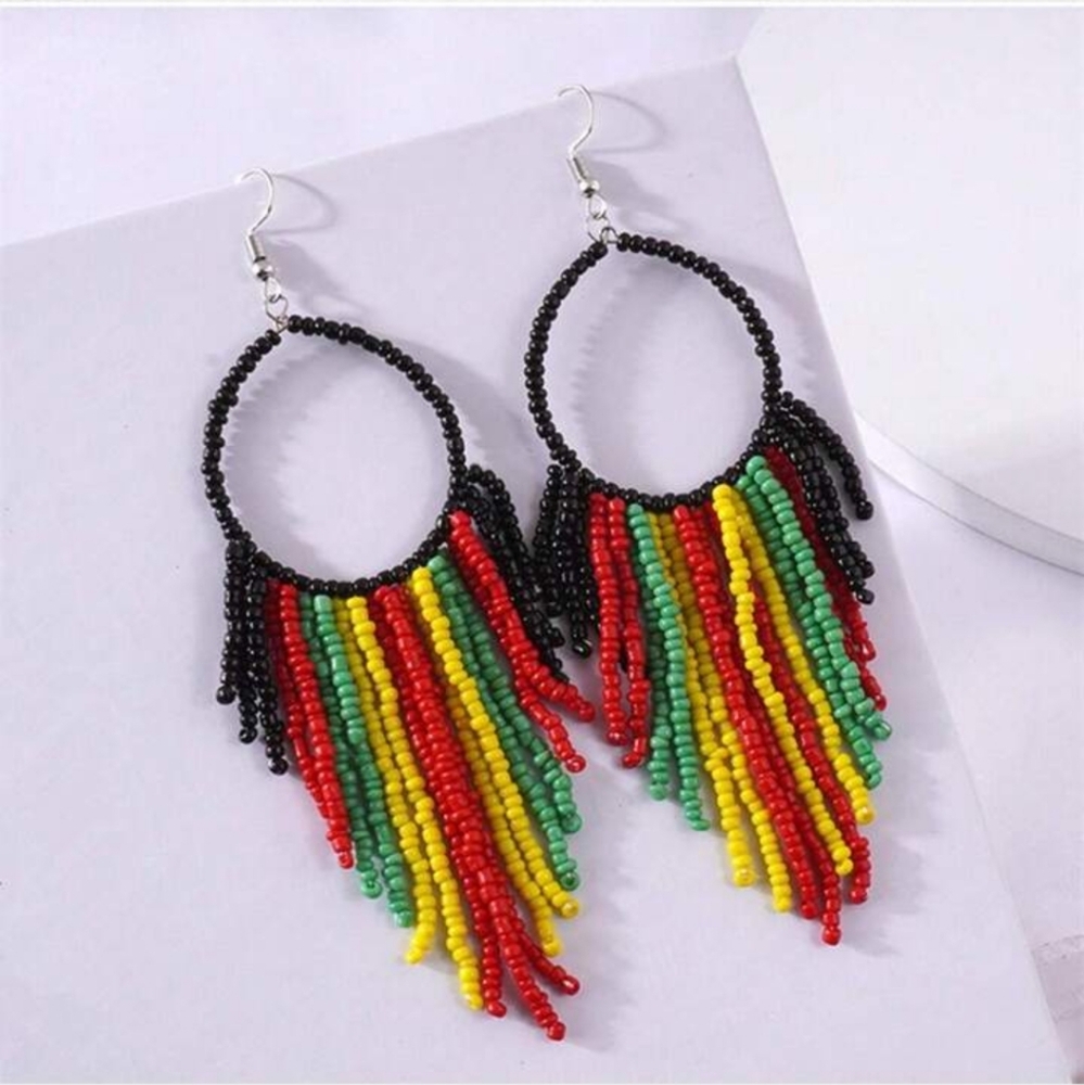 Colorful Beaded Hoop Earrings NWT